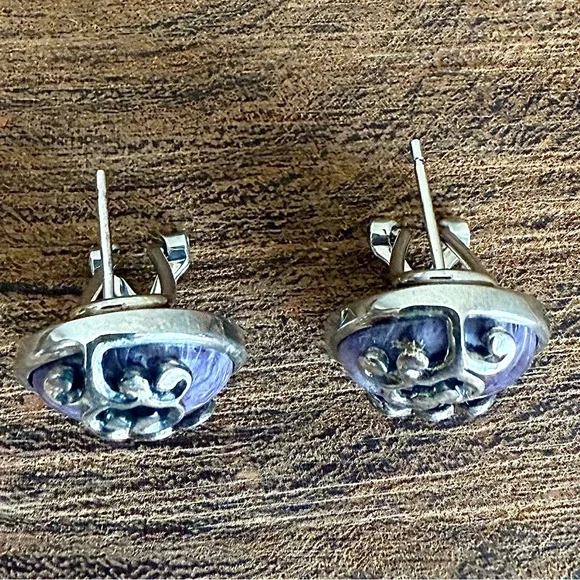 Charoite Gemstone and Sterling Silver Earrings - Picture 2 of 7